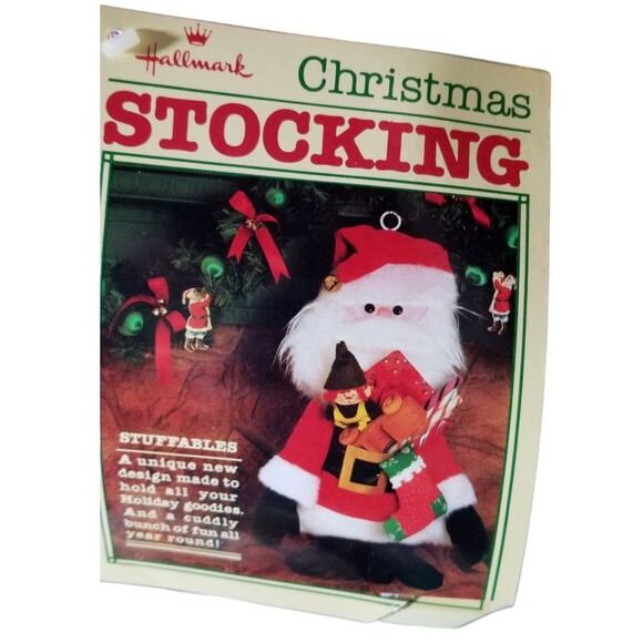 Vintage 1981 Hallmark Santa Stuffables Christmas Stocking Tags Bell Red White - Picture 4 of 6